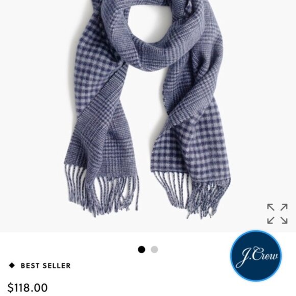 $118 J Crew Cashmere Gray Glen Plaid Gingham Plaid Scarf Wallace Barnes 2015 NWT - Picture 1 of 3